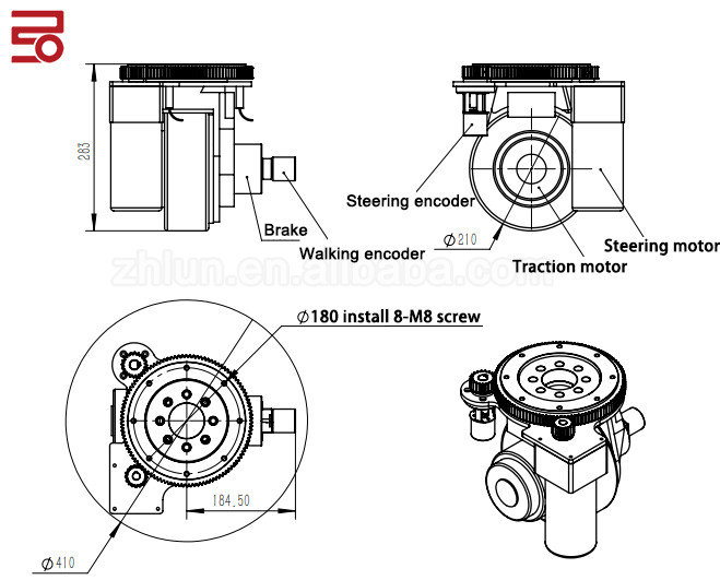 Nhà kho Rueda Grua không chổi than Bộ lắp ráp bánh xe dẫn động AGV Giao hàng bánh xe xoay robot