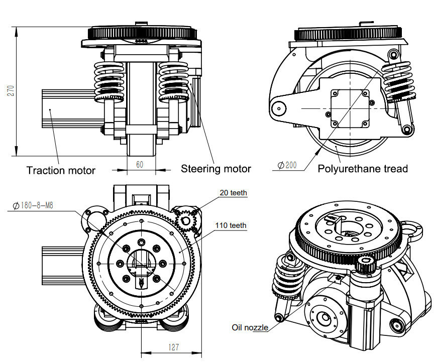 B27 Bánh xe dẫn động AGV giảm chấn cho động cơ Servo trong rô bốt và xe nâng