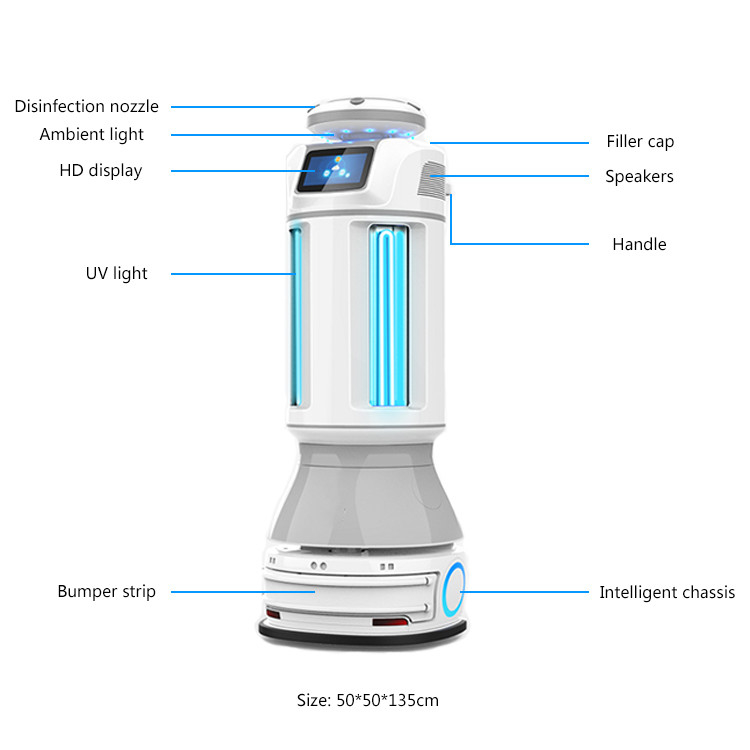 Xịt làm sạch bằng ánh sáng UVC Xe có hướng dẫn tự động Robot khử trùng bệnh viện 15L